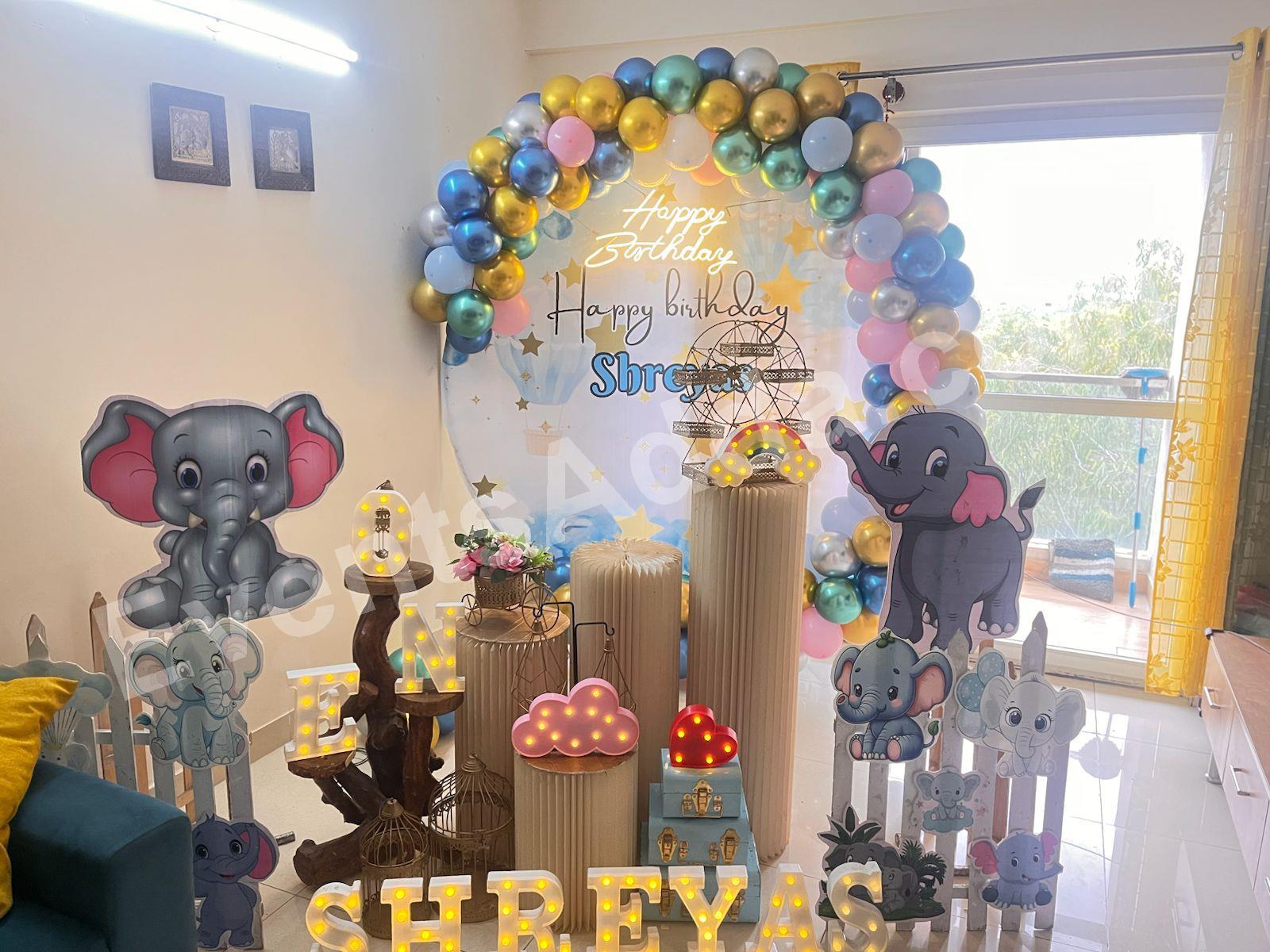 Elephant Theme Birthday Balloon Decoratio Decoration theme setup in Vizag