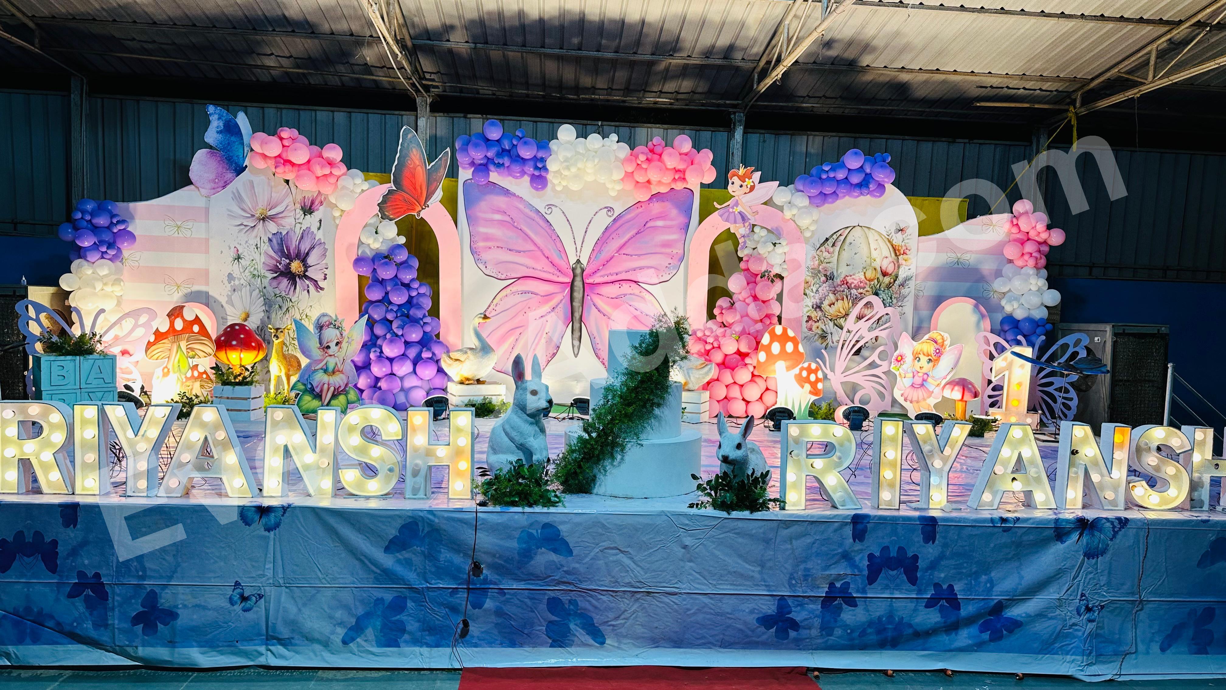 enchanted-butterfly-fairy-first-birthday-stage-decoration Decoration in =Hyderabad