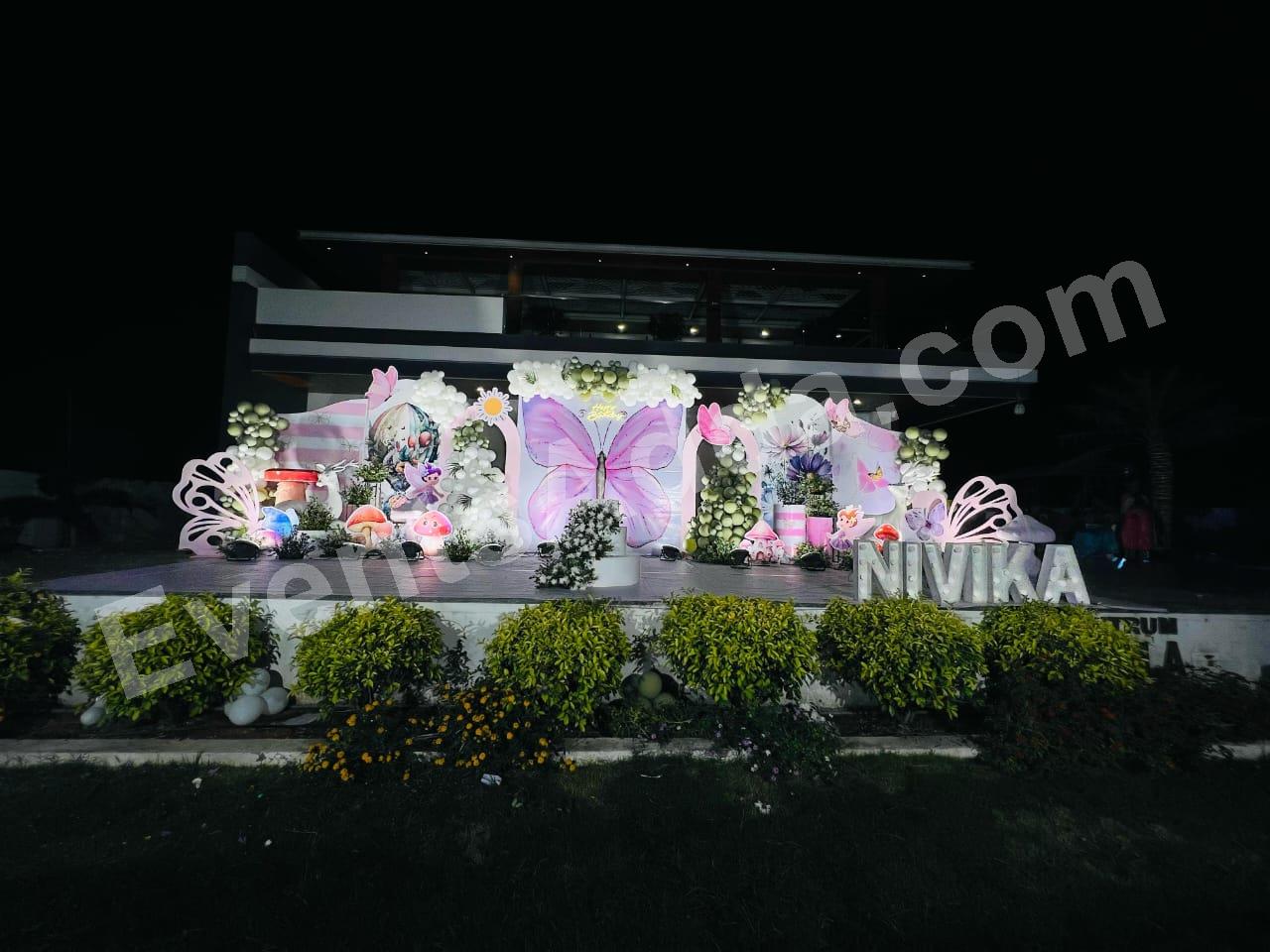 enchanted-butterfly-garden-birthday-stage-decoration Decoration in =Nagarkurnool
