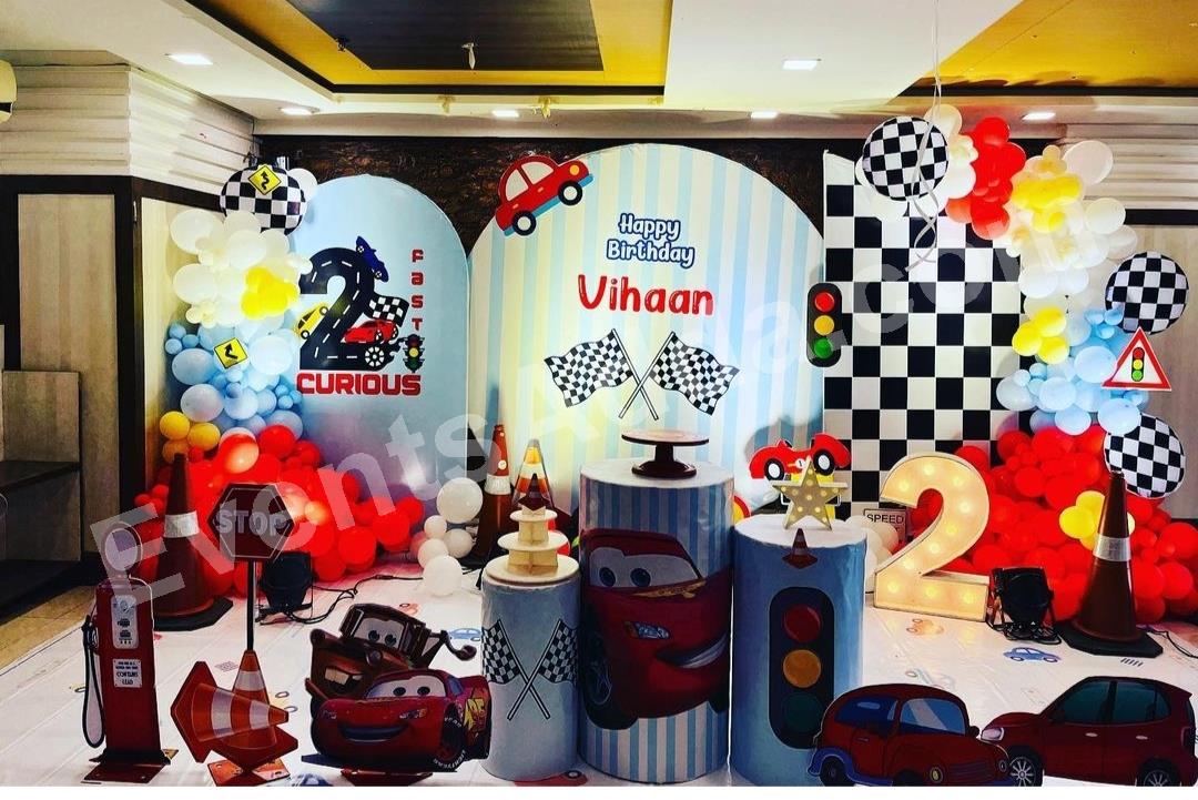 fast-and-curious-race-car-theme-2nd-birthday-premium-decoration in Vijayawada