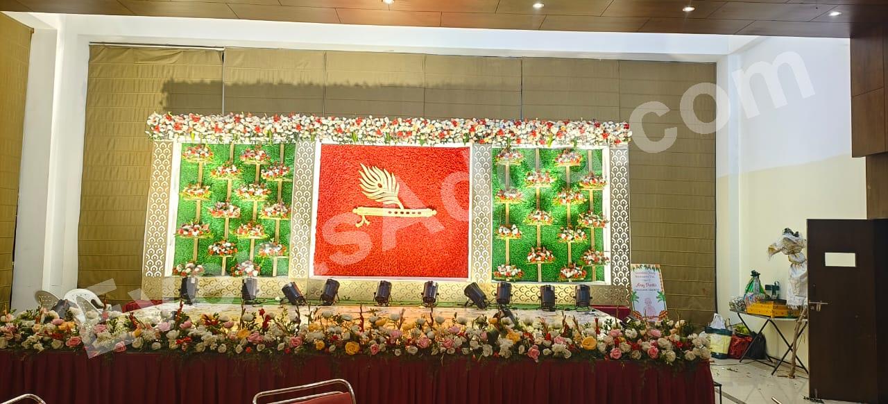 Flute Theme Floral Sangeet & Reception Stage Decoration Decoration in Siddipet