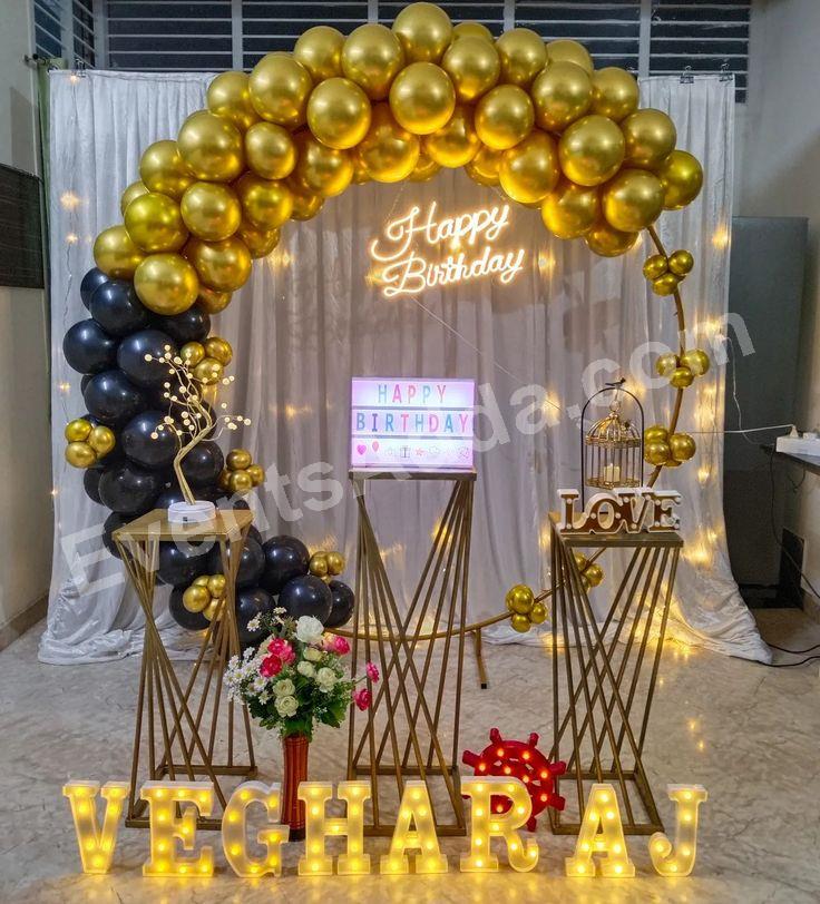 Gold and Black Balloon Arch Birthday Decoration in Hyderabad