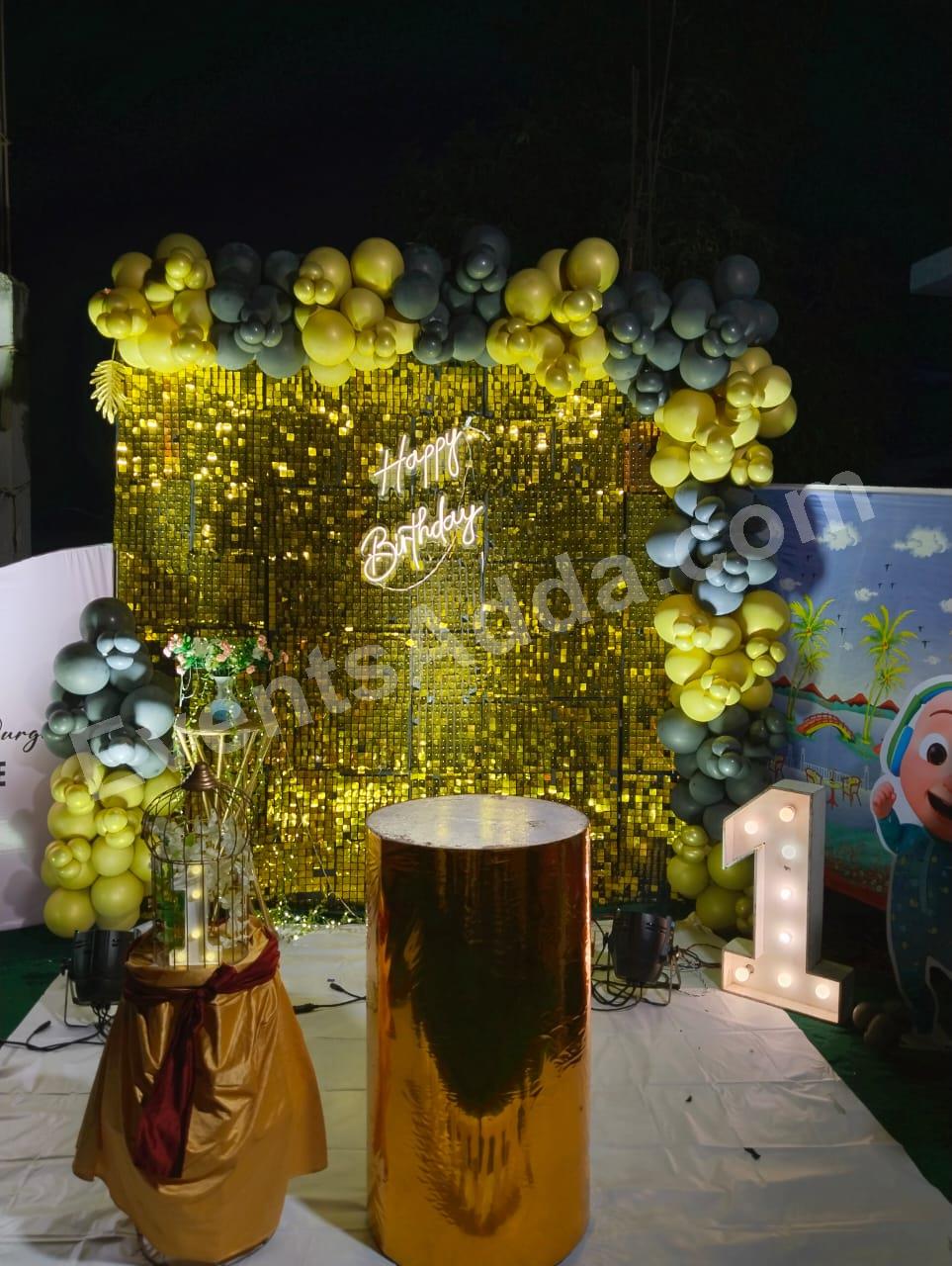 gold-shimmer-first-birthday-backdrop-decoration in Vijayawada