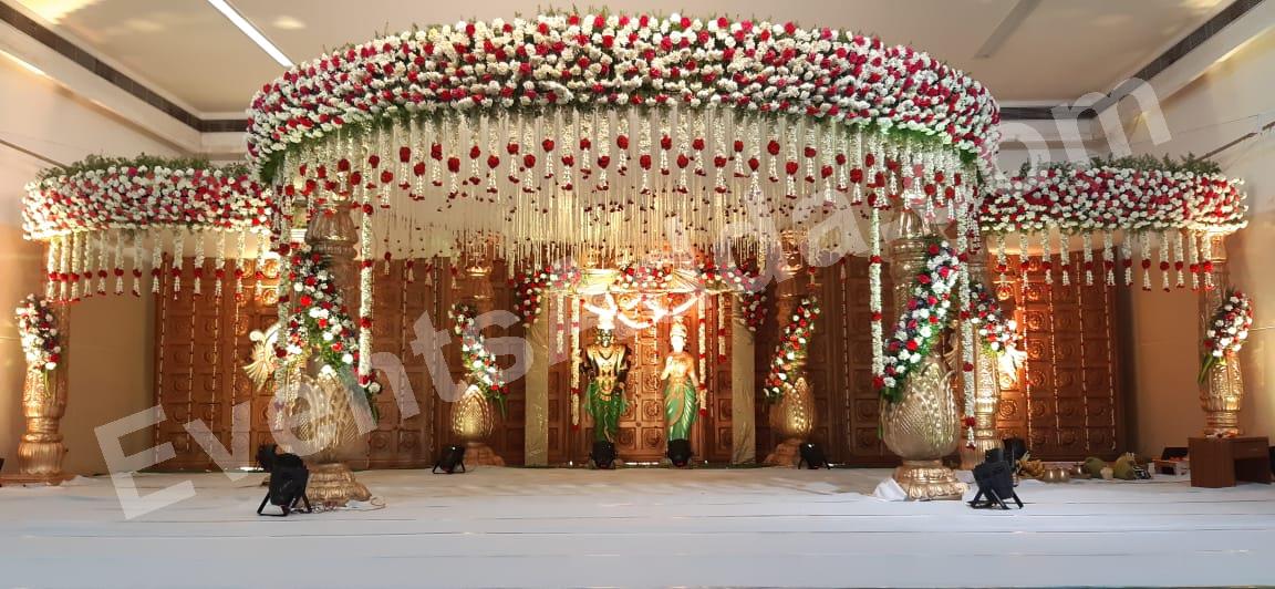 Grand Red & White Floral Mandap Decoration Decoration in Bangalore