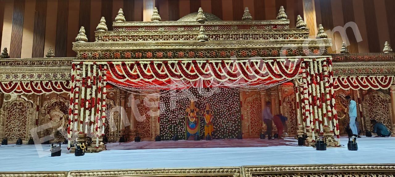 grand-traditional-red--white-floral-mandap-decoration in Ahmedabad