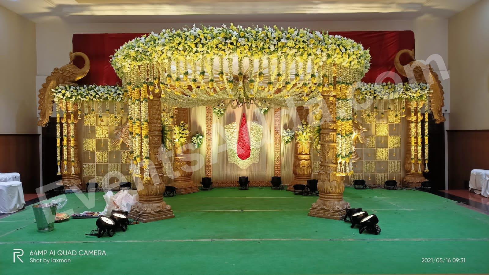 grand-yellow-and-white-floral-mandap-decoration in Vizag