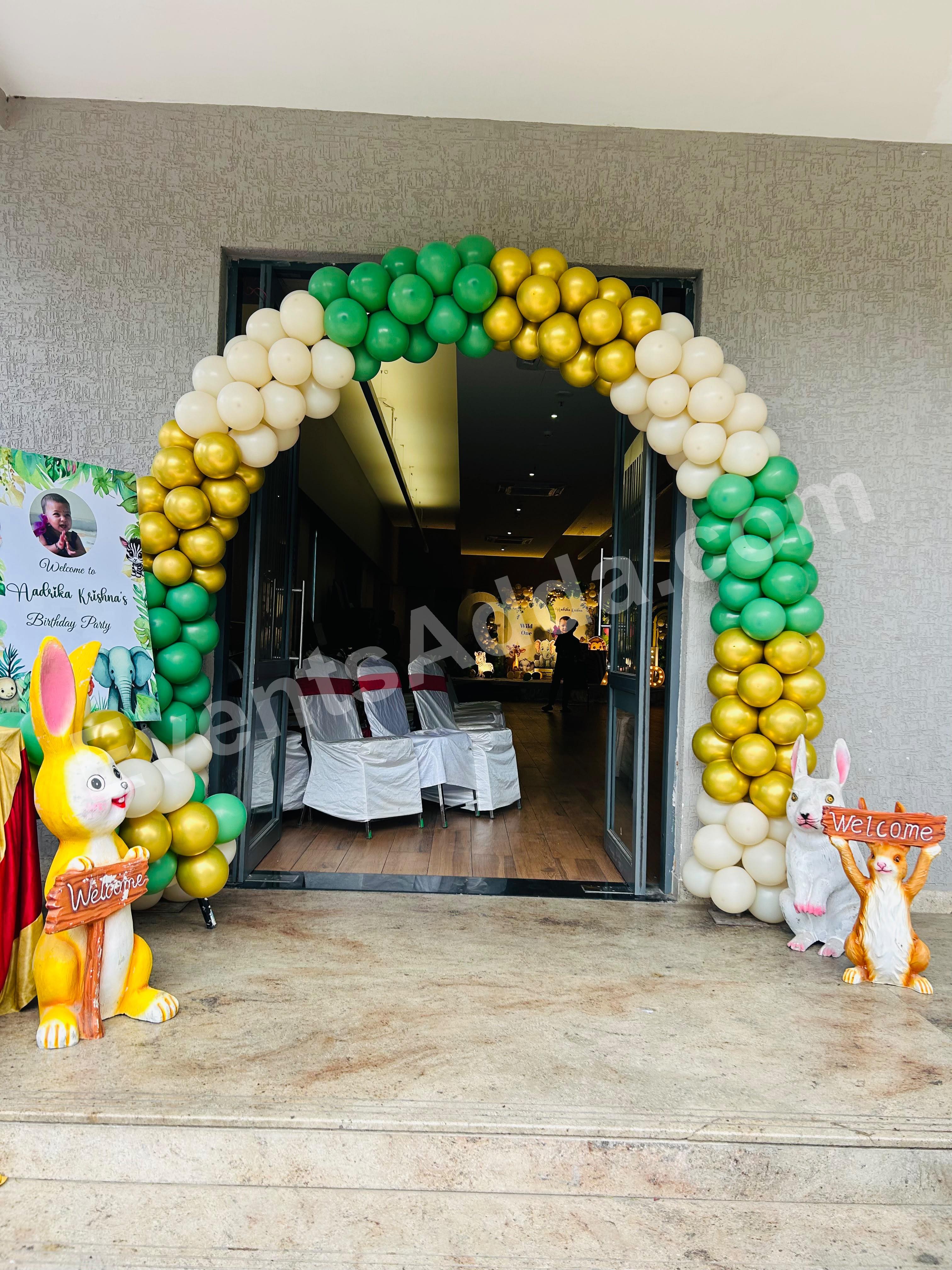 Green, Gold & White Balloon Welcome Arch Decoration Decoration in Ahmedabad