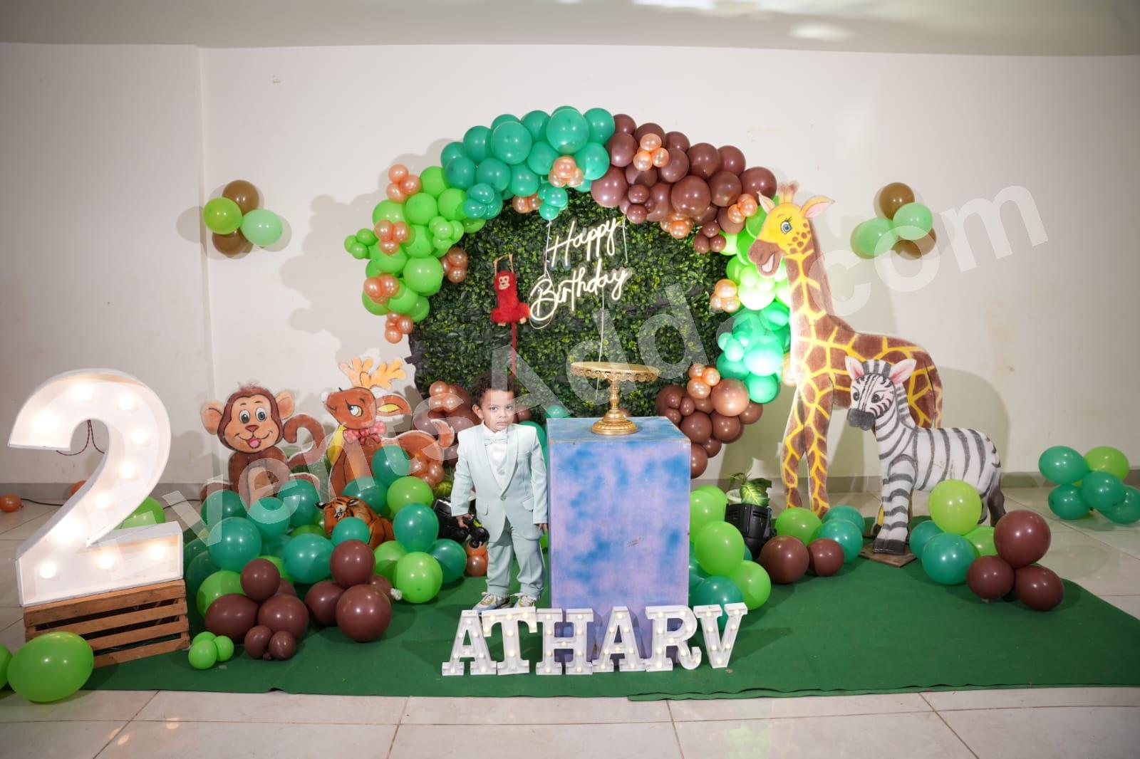 Jungle Safari Theme Birthday Decoration with Balloon Arch Decoration theme setup in Vijayawada