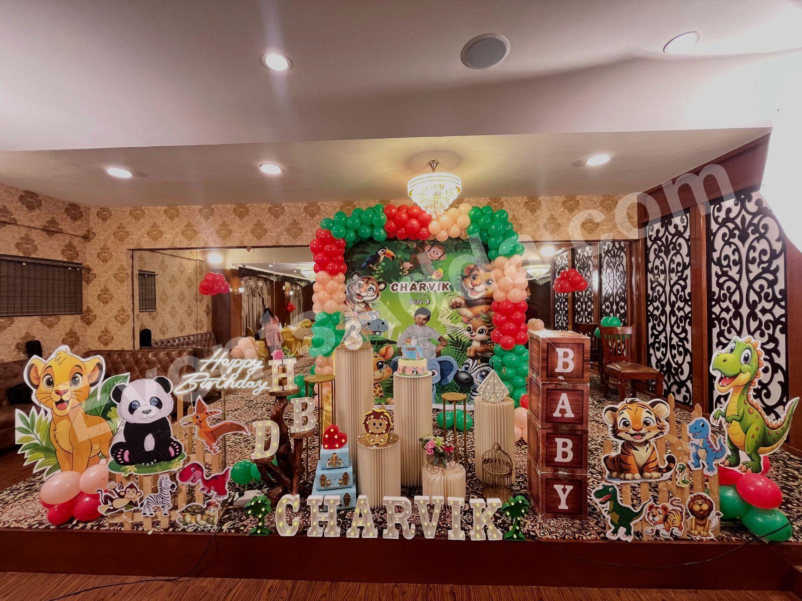 Jungle Safari Themed 3rd Birthday Decoration in Udaipur