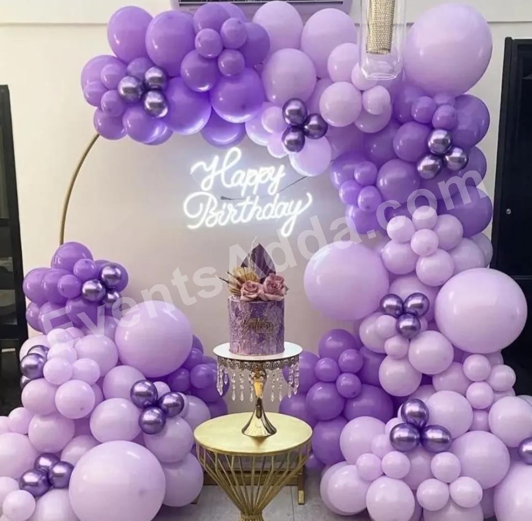 lavender-and-purple-balloon-ring-birthday-decoration-with-neon-sign in Jorhat