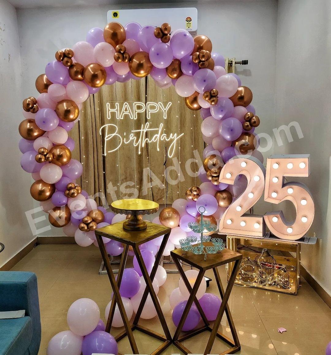 Lavender and Rose Gold 25th Birthday Balloon Decoration Decoration in Nagarkurnool