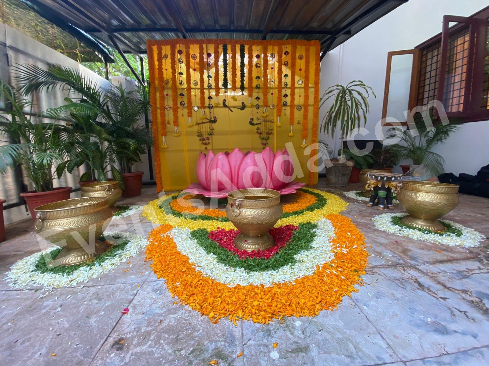 Lotus Theme Yellow and Pink Haldi Ceremony Decoration in Udaipur