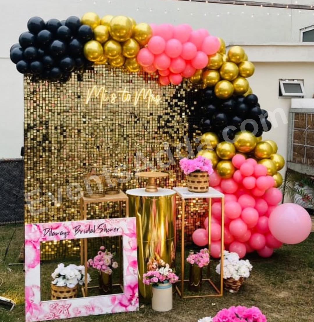 Luxury Black, Gold & Pink Bridal Shower Backdrop Decoration Decoration in Vijayawada
