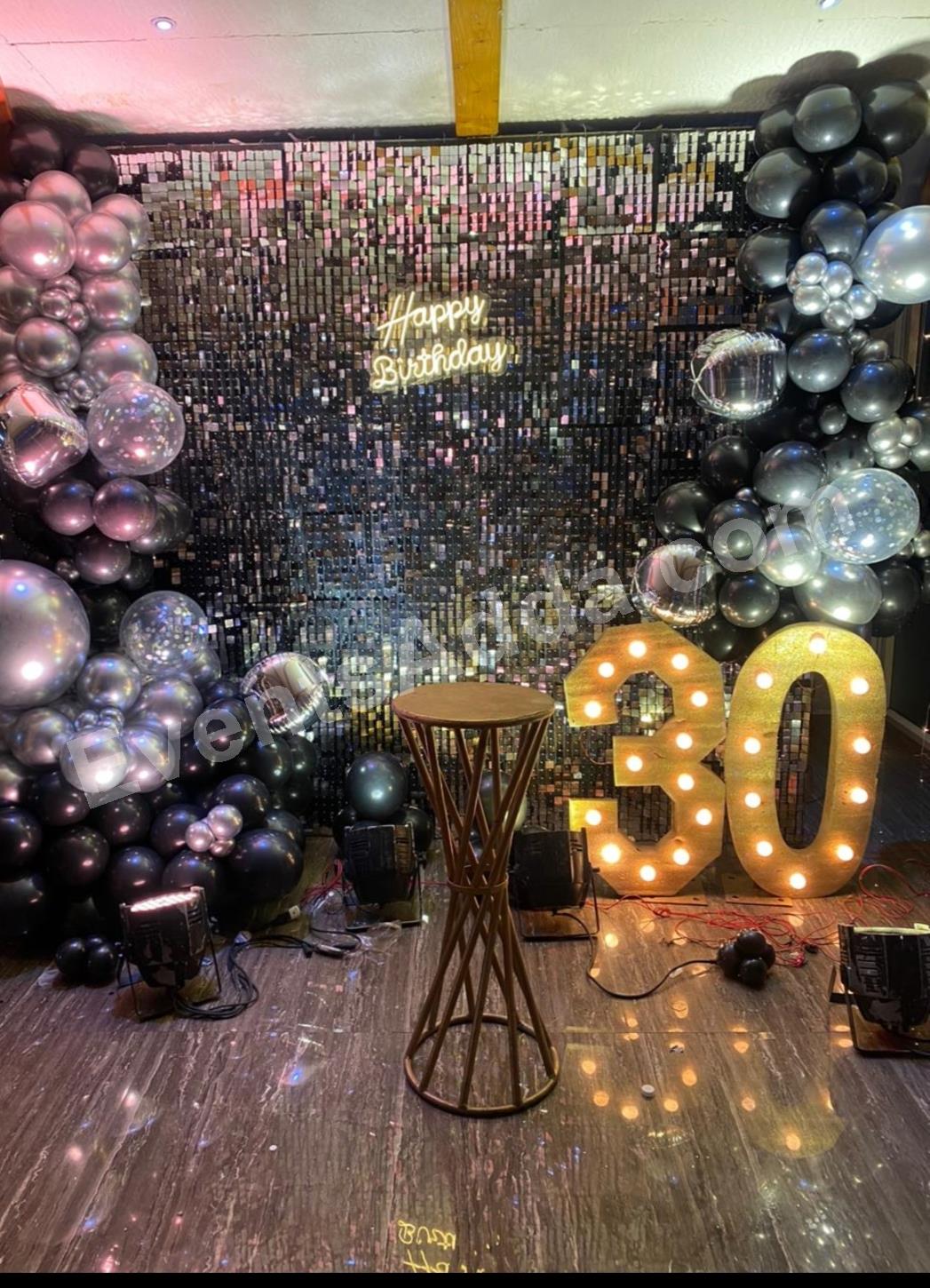 Luxury Black Silver Shimmer 30th Birthday Decoration Decoration in Vijayawada