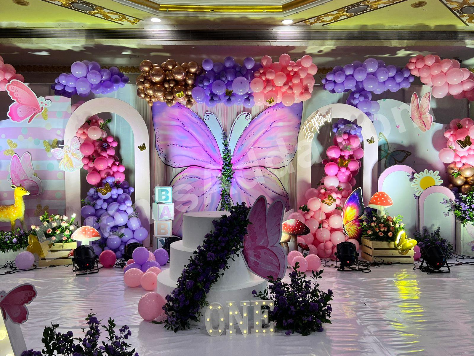 luxury-butterfly-fairy-garden-first-birthday-decoration Decoration in =Hyderabad