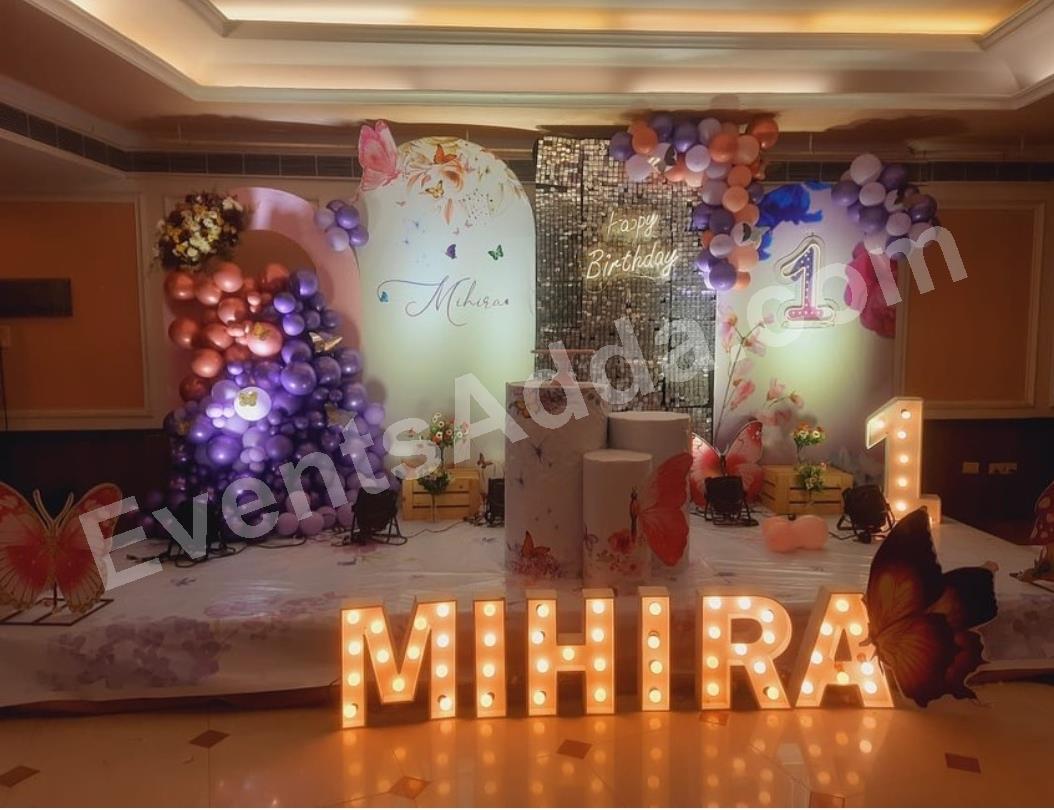 luxury-butterfly-shimmer-first-birthday-decoration Decoration in =Hyderabad