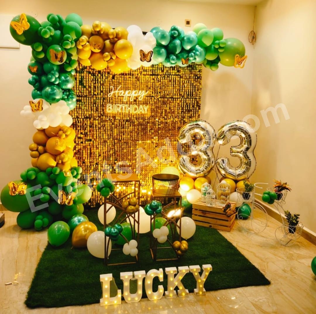 luxury-emerald-gold-shimmer-birthday-decoration in Vijayawada