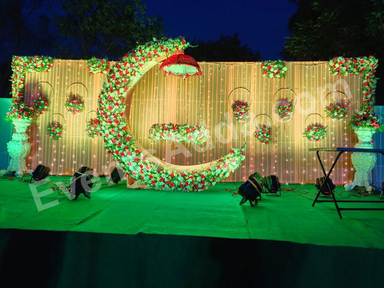 luxury-floral-crescent-moon-swing-decoration-with-fairy-lights in Hyderabad