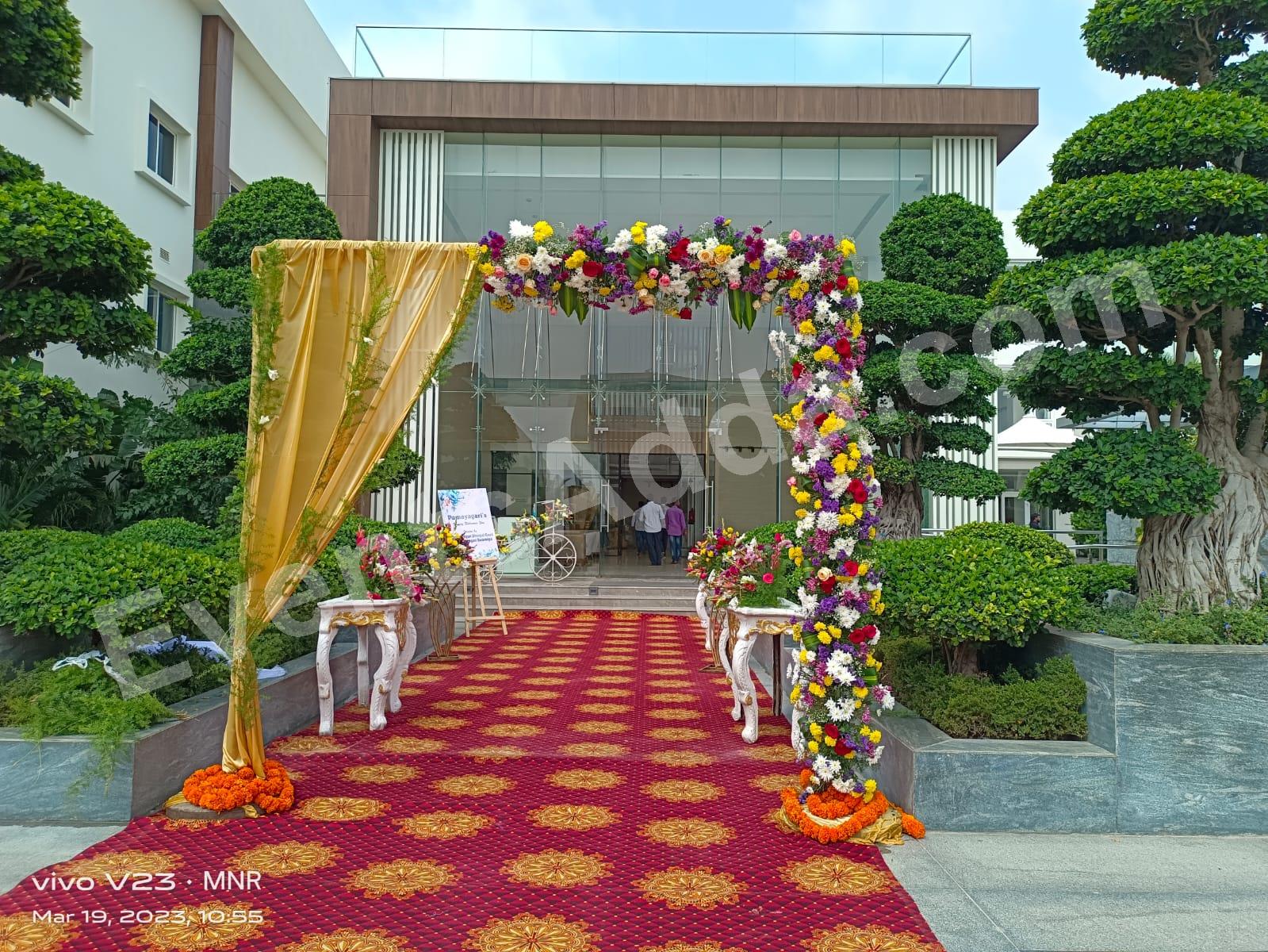 luxury-floral-entrance-arch-with-gold-drapes in Jorhat