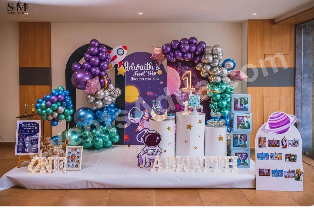 luxury-galaxy-first-birthday-balloon-decoration in Gujarat