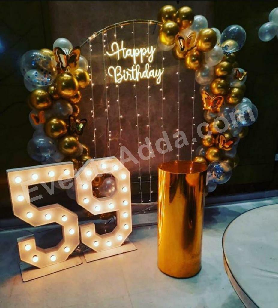 luxury-gold-and-blue-balloon-arch-59th-birthday-decoration Decoration in =Hyderabad