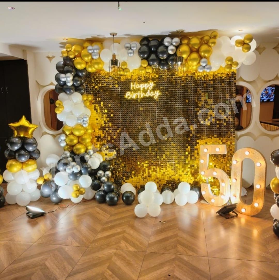 luxury-golden-shimmer-50th-birthday-decoration in Vijayawada
