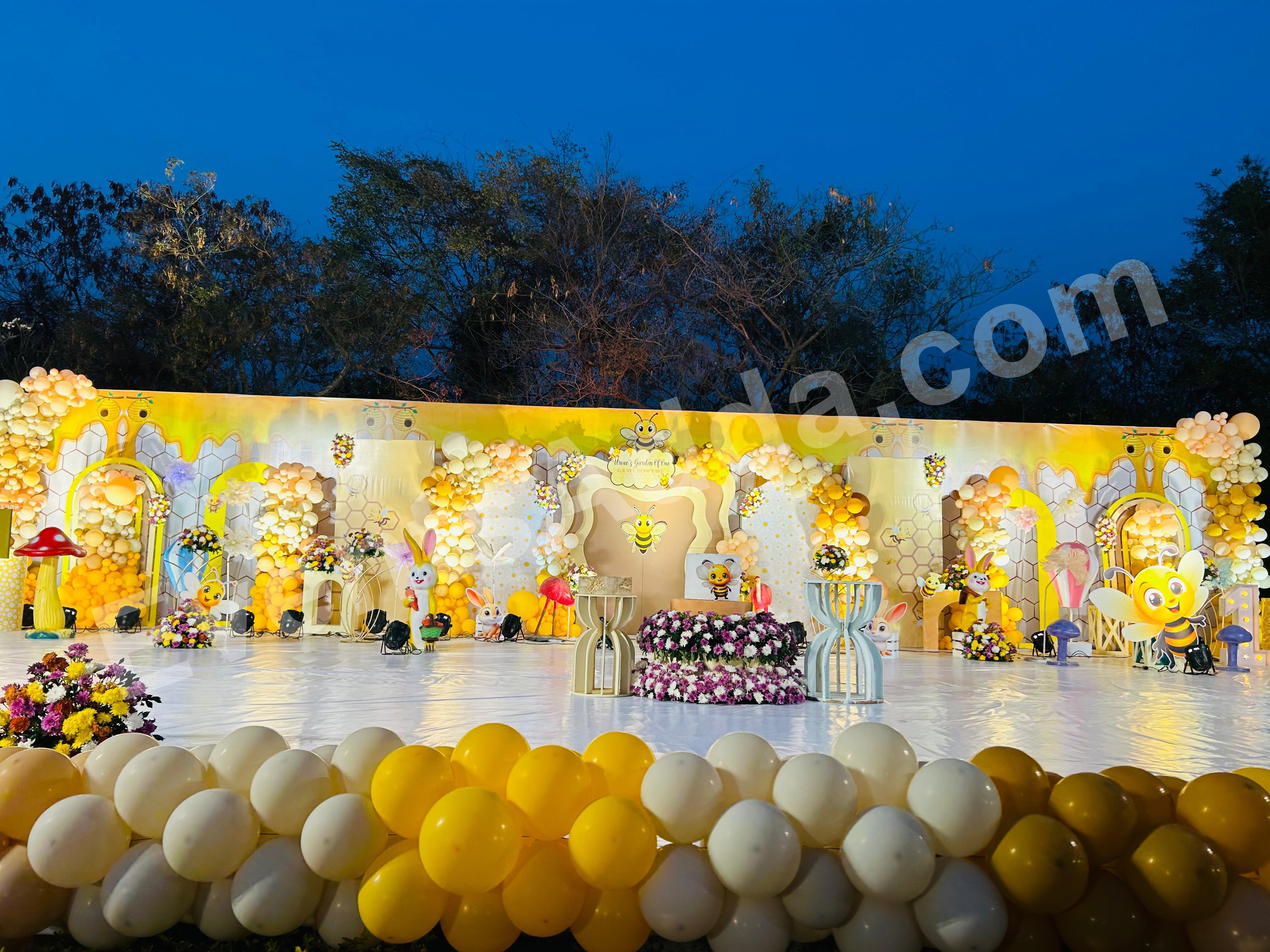 luxury-honey-bee-theme-birthday-stage-decoration Decoration in =Hyderabad