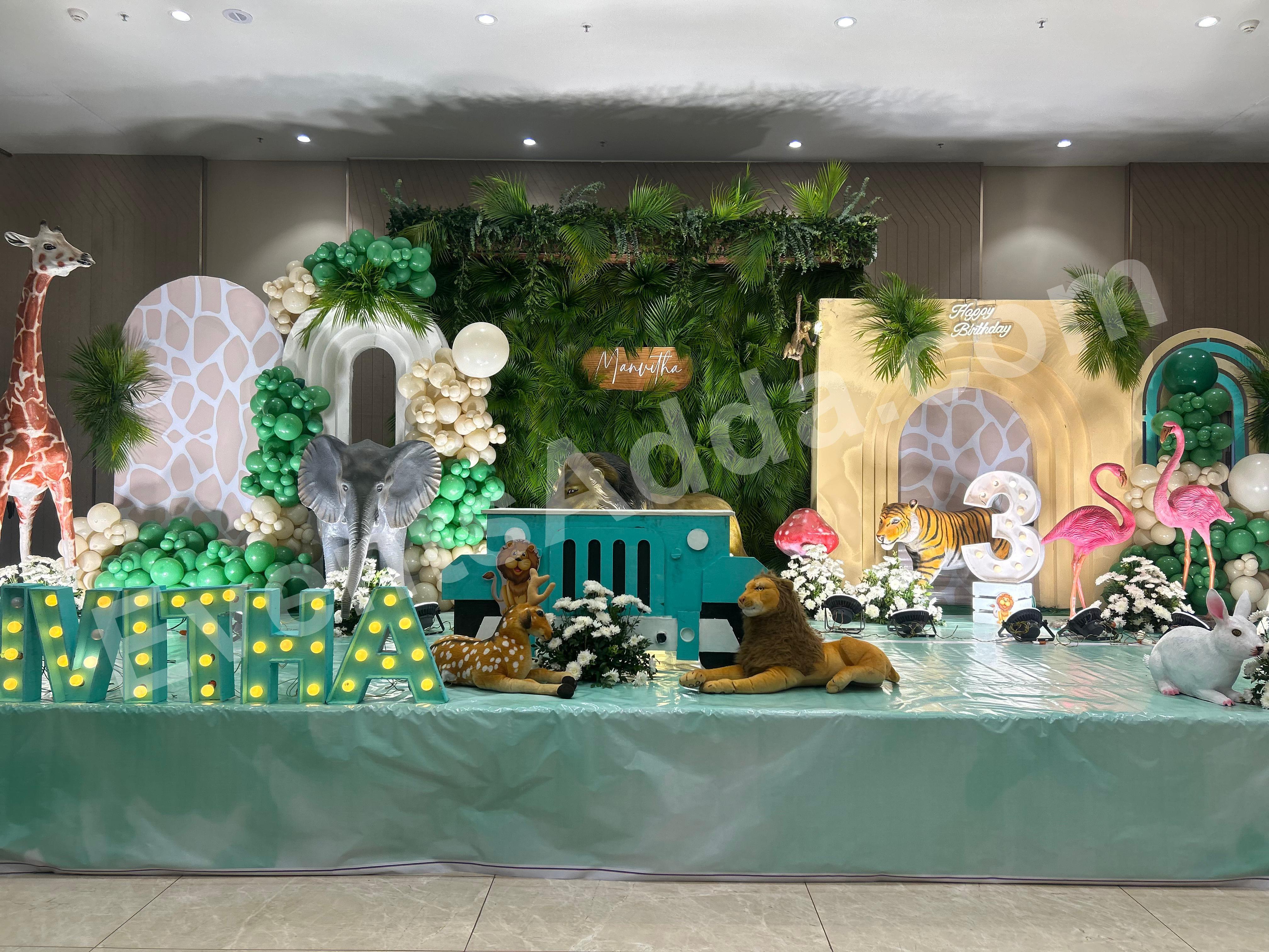luxury-jungle-safari-3rd-birthday-stage-decoration Decoration in =Hyderabad
