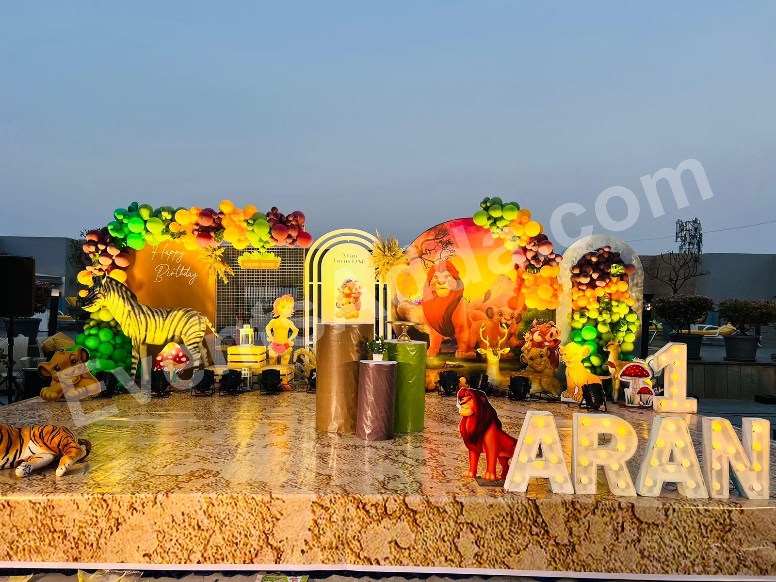 luxury-lion-king-jungle-safari-first-birthday-decoration Decoration in =Nagarkurnool