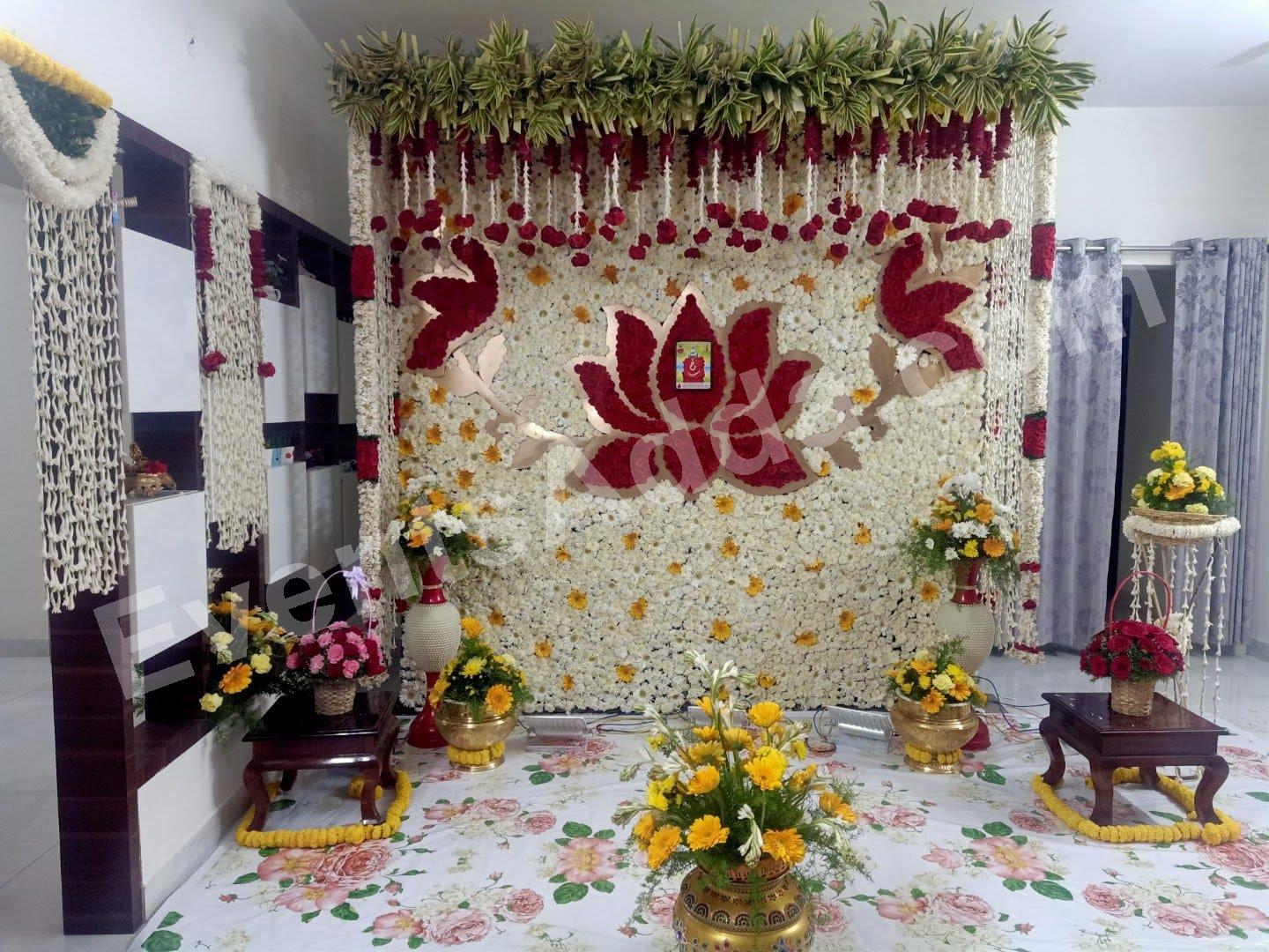 Luxury Lotus Theme Floral Pooja & Housewarming Backdrop Decoration Decoration in Peddapalli