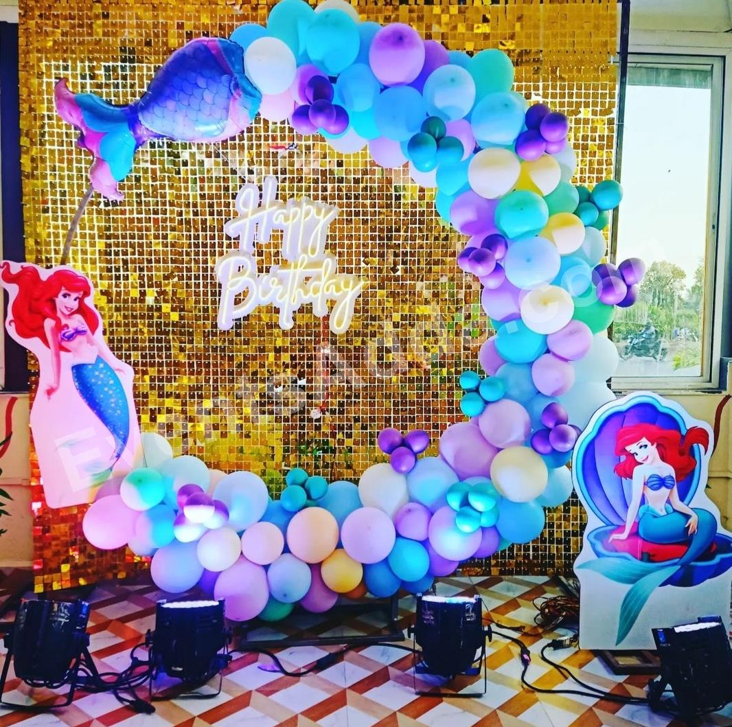 luxury-mermaid-theme-shimmer-birthday-decoration in Vijayawada