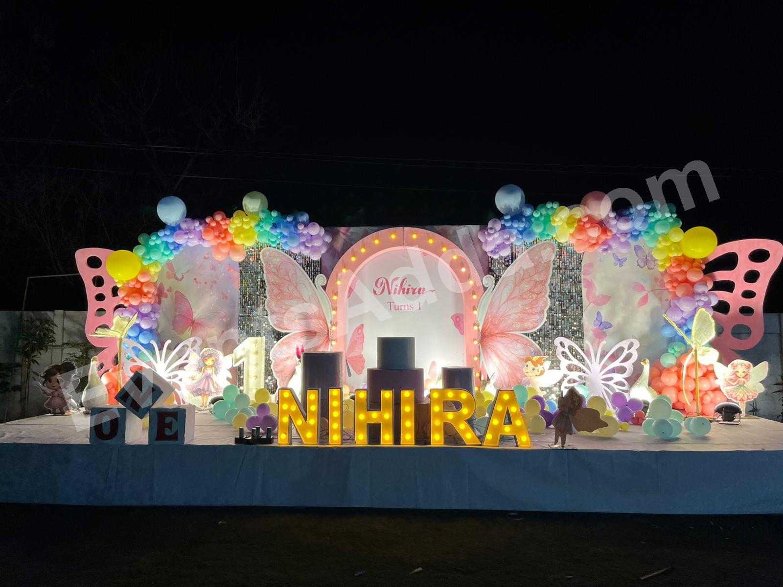 luxury-pastel-butterfly-fairy-theme-first-birthday-stage-decoration Decoration in =Hyderabad