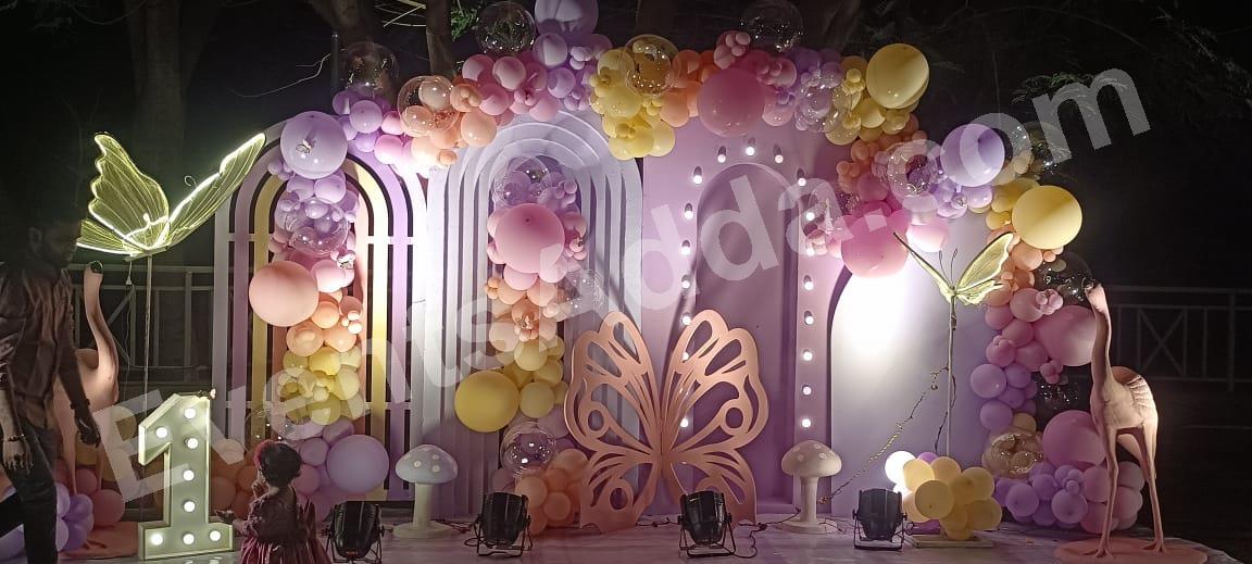 luxury-pastel-butterfly-garden-first-birthday-decoration Decoration in =Hyderabad