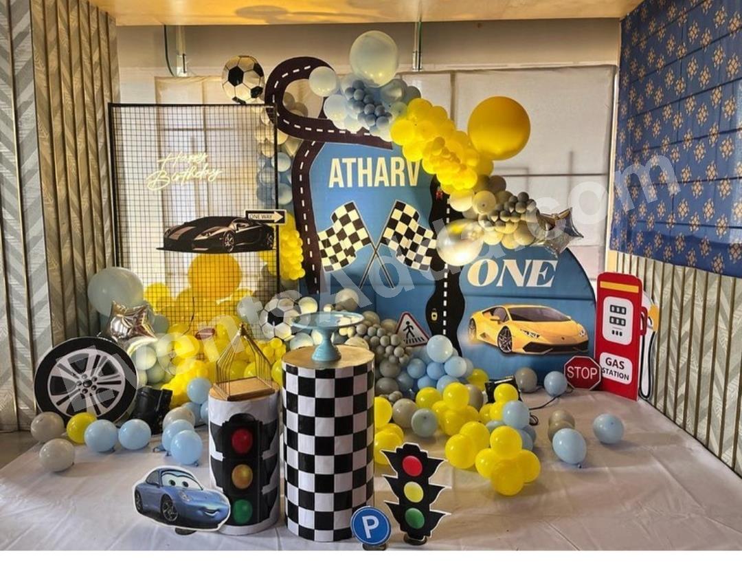 luxury-race-car-theme-1st-birthday-premium-decoration in Vijayawada