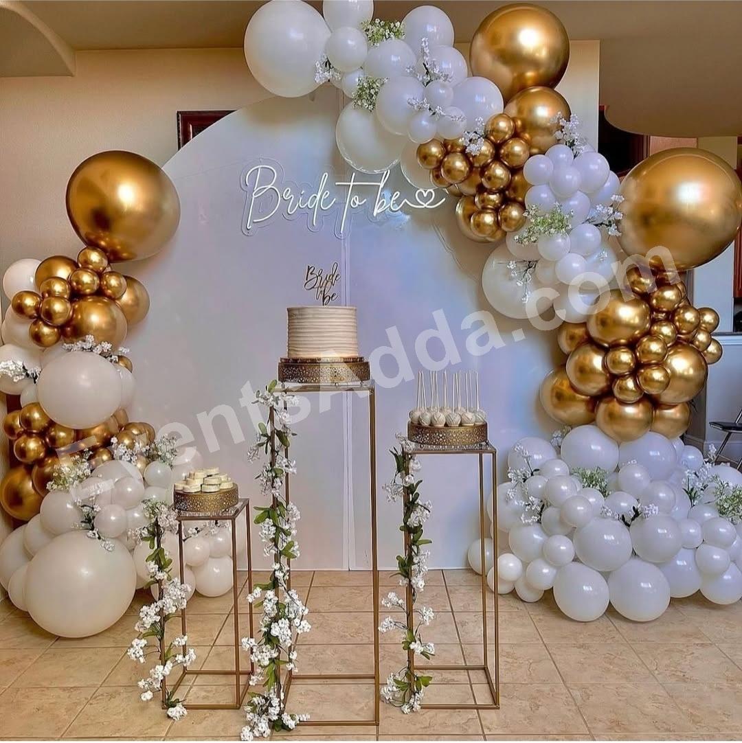 Luxury White & Gold Bride to Be Balloon Backdrop Decoration Decoration in Hyderabad