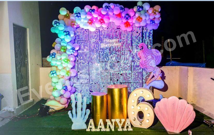 mermaid-theme-birthday-shimmer-backdrop-decoration in Vijayawada