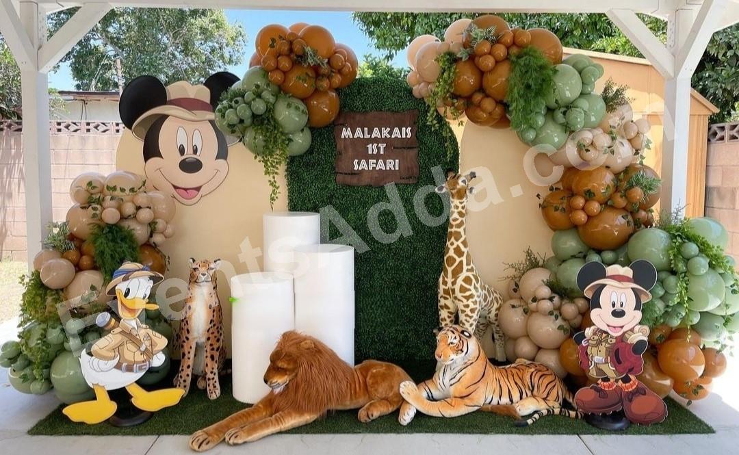 Mickey Safari Adventure Birthday Decoration Decoration theme setup in Vijayawada