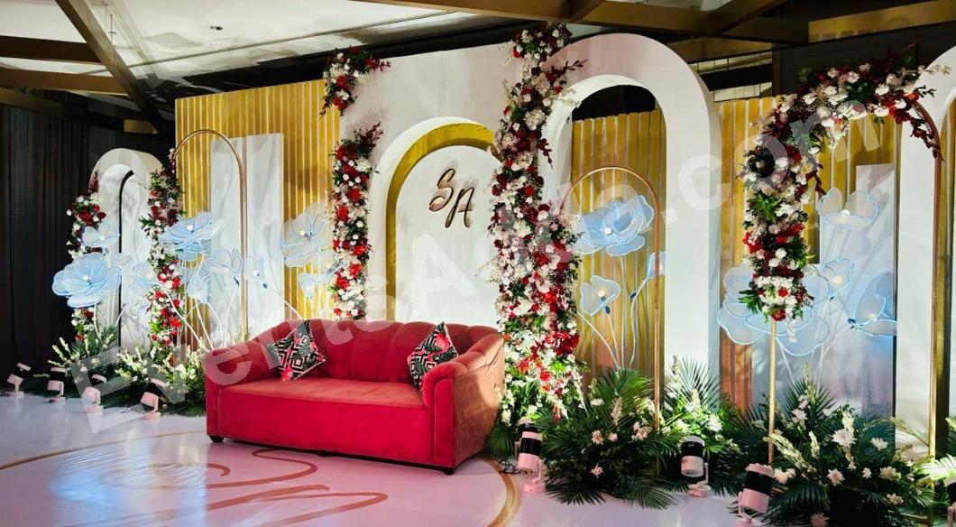 modern-floral-arch-reception-stage-decoration in Kolkata