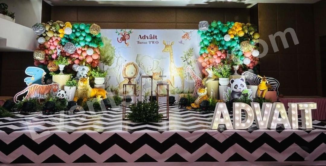Modern Jungle Safari Birthday Decoration Decoration theme setup in Vijayawada