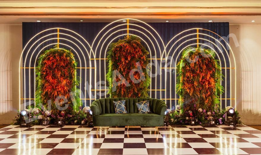 modern-led-arch-green-wall-reception-stage-decoration in Kolkata