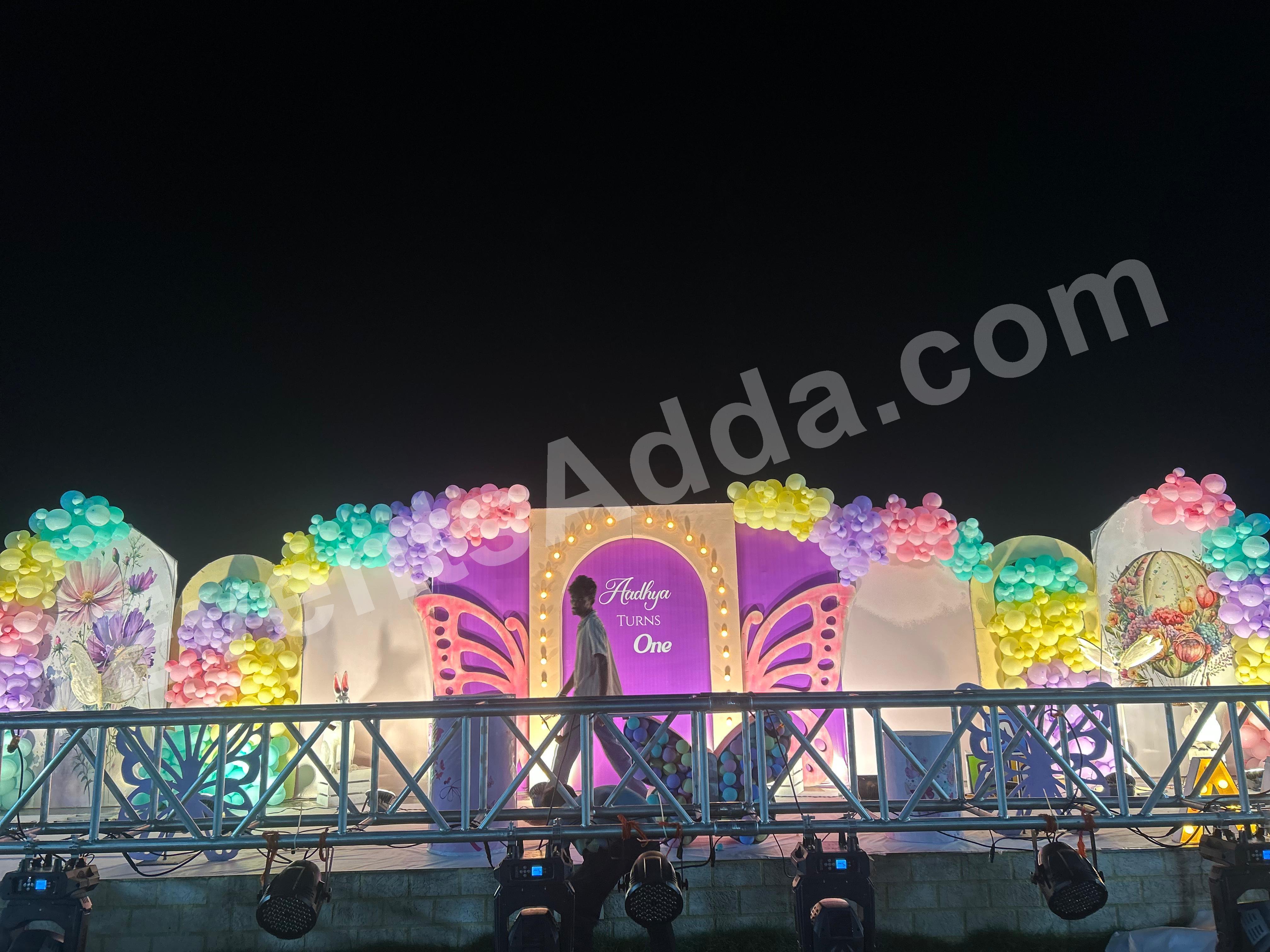 pastel-butterfly-fantasy-first-birthday-stage-decoration Decoration in =Nagarkurnool