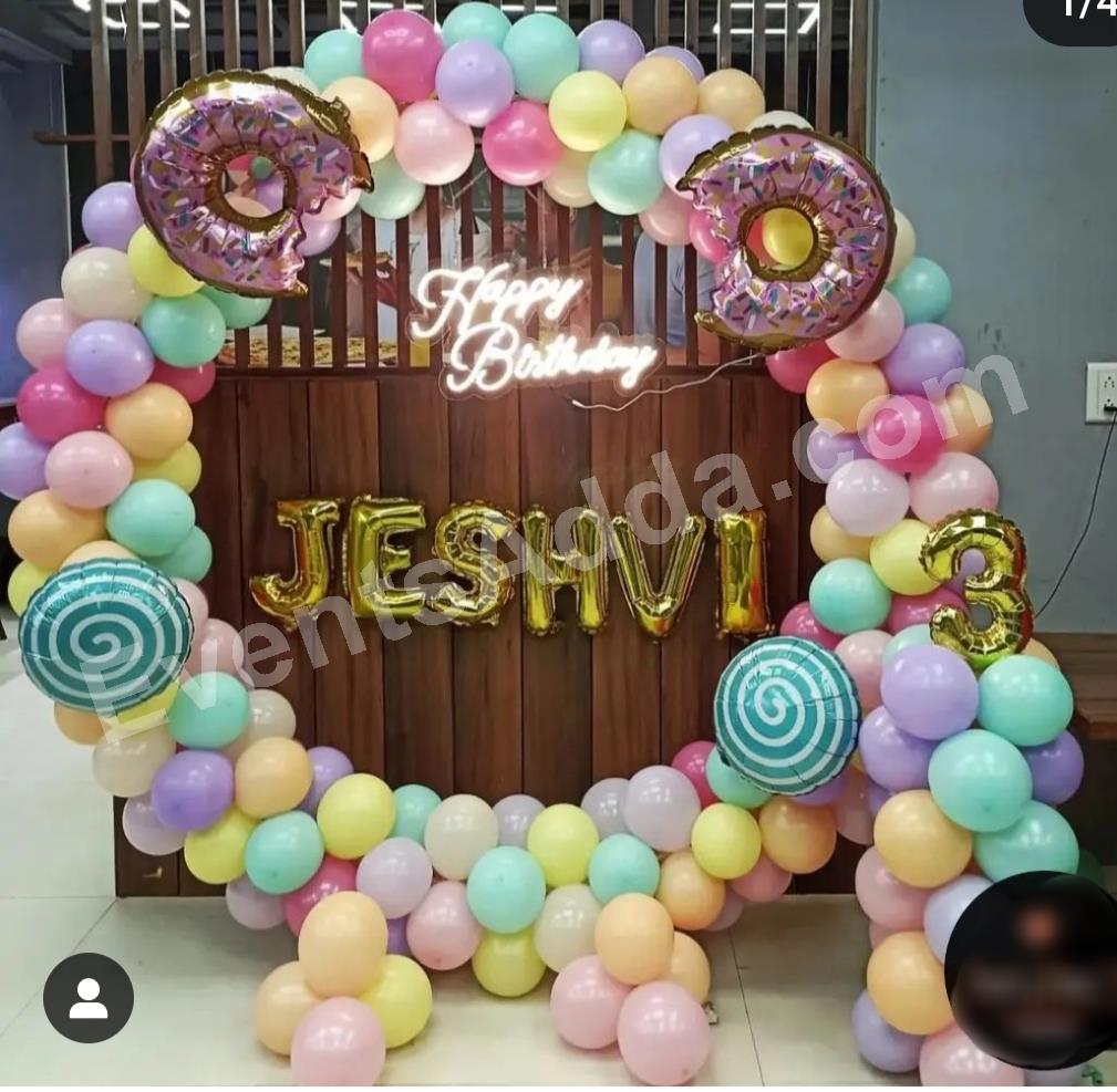 pastel-donut-theme-3rd-birthday-balloon-decoration Decoration in =Nagarkurnool