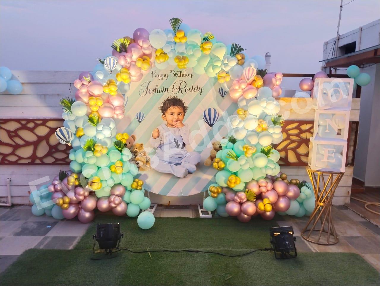 pastel-hot-air-balloon-first-birthday-decoration in Nagarkurnool