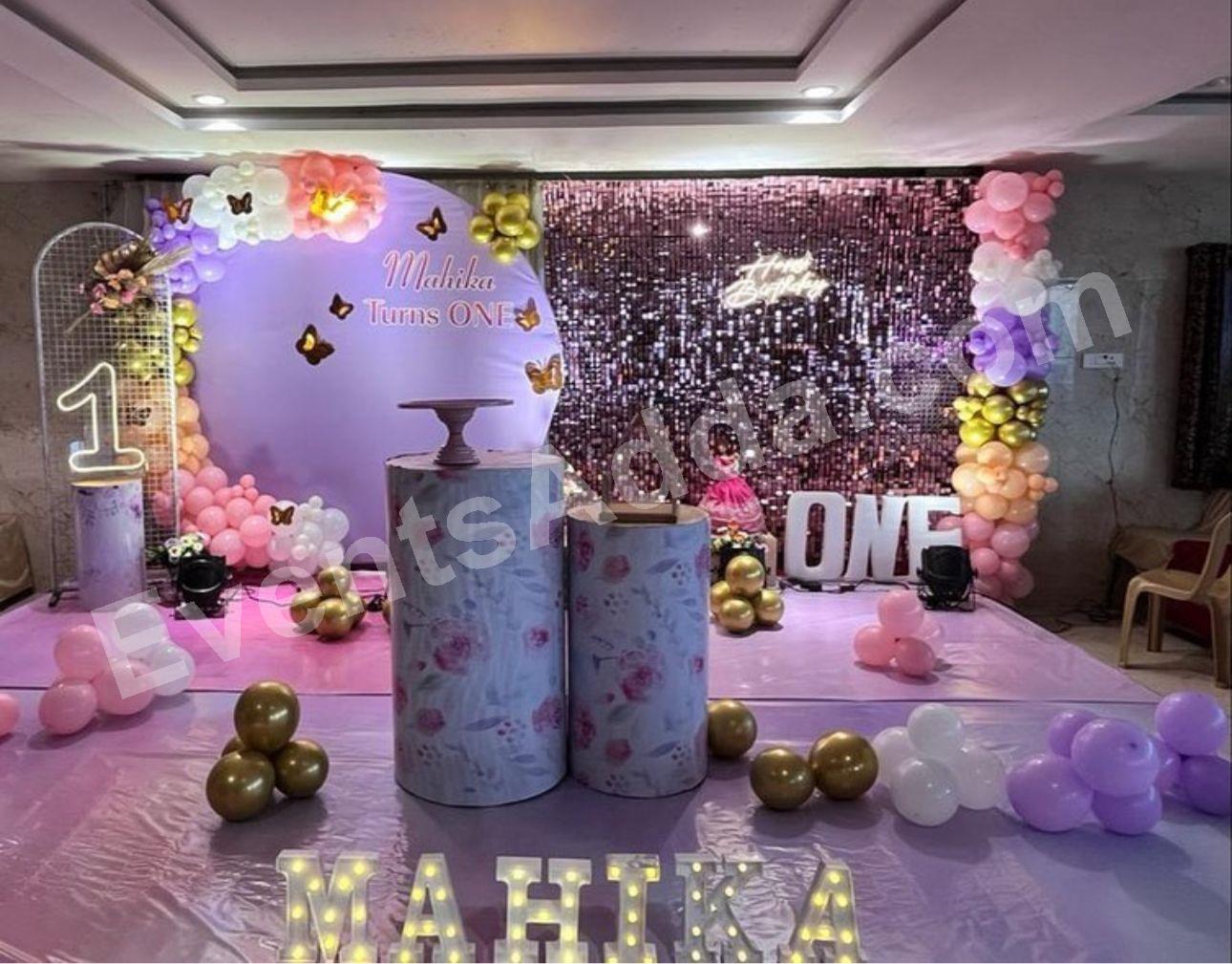 pastel-princess-first-birthday-shimmer-stage-decoration in Vijayawada