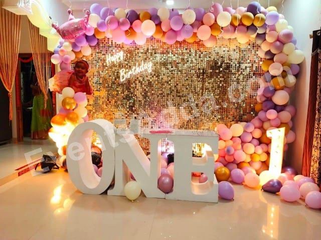 pastel-shimmer-first-birthday-decoration in Vijayawada