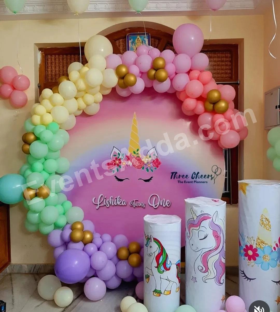 pastel-unicorn-first-birthday-decoration in Nagarkurnool