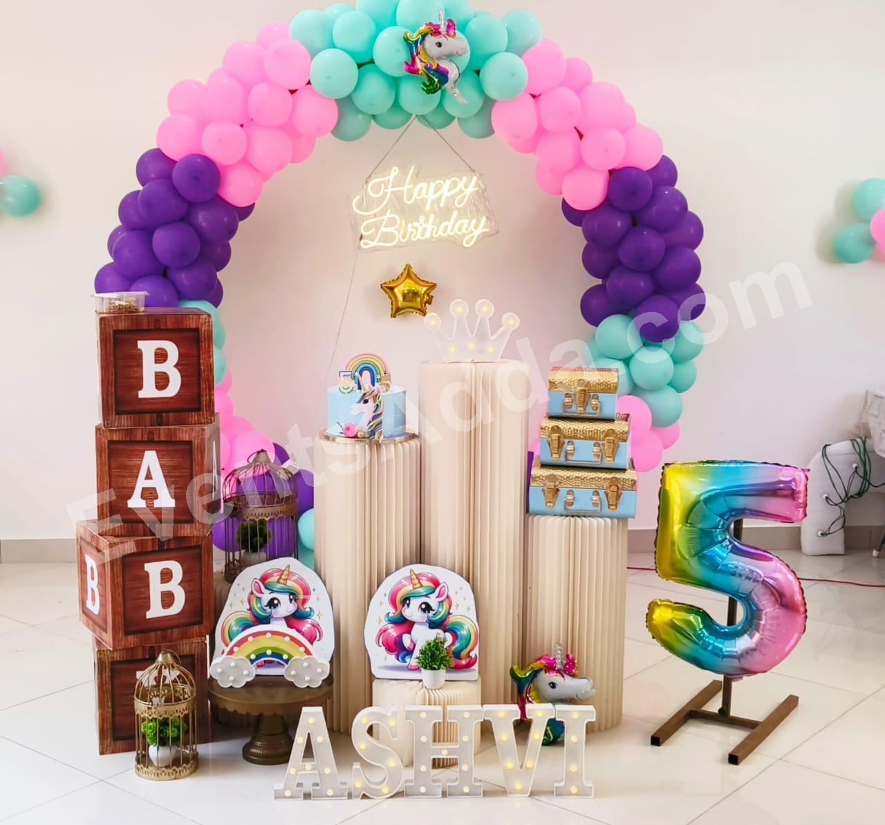 pastel-unicorn-theme-5th-birthday-balloon-decoration Decoration in =Chandigarh
