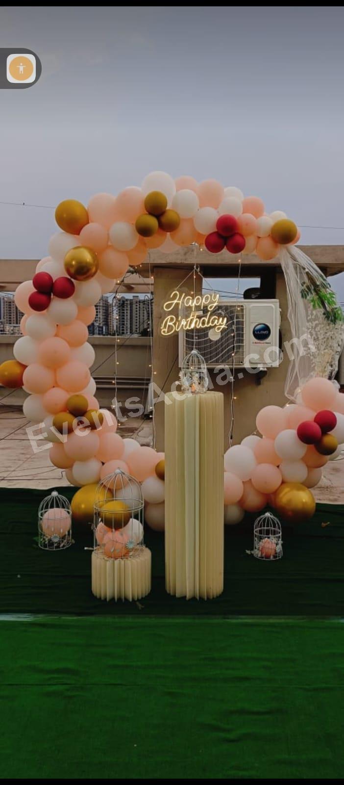 peach--gold-balloon-ring-birthday-decoration Decoration in =Chandigarh