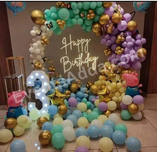 peppa-pig-pastel-balloon-birthday-decoration-–-magical-3rd-birthday-theme Decoration in =Hyderabad