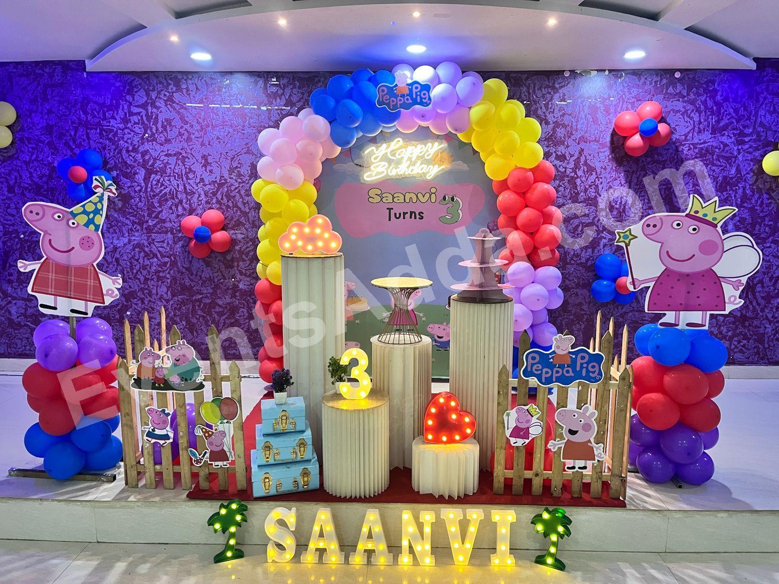 Peppa Pig Themed 3rd Birthday Decoration in Hyderabad
